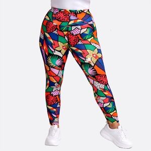 Art to Wear Tropical Pop Art Botanical High Rise Leggings Multicolor 0X L